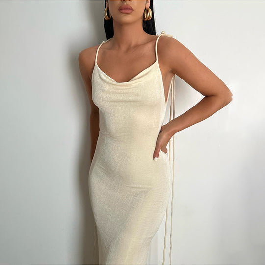 Selbstbindendes rückenfreies Kleid für Damen | Maxi