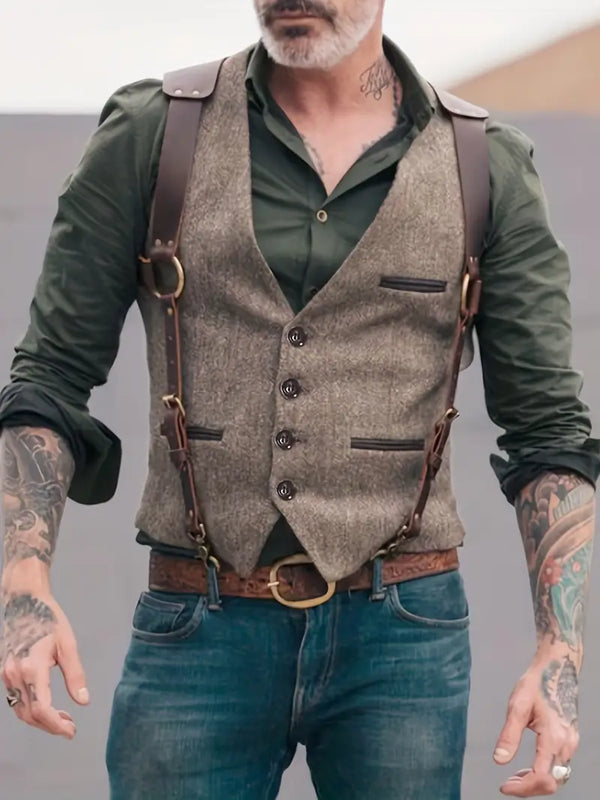 V-Ausschnitt Weste im Vintage-Stil für Herren | Weste mit Knöpfen