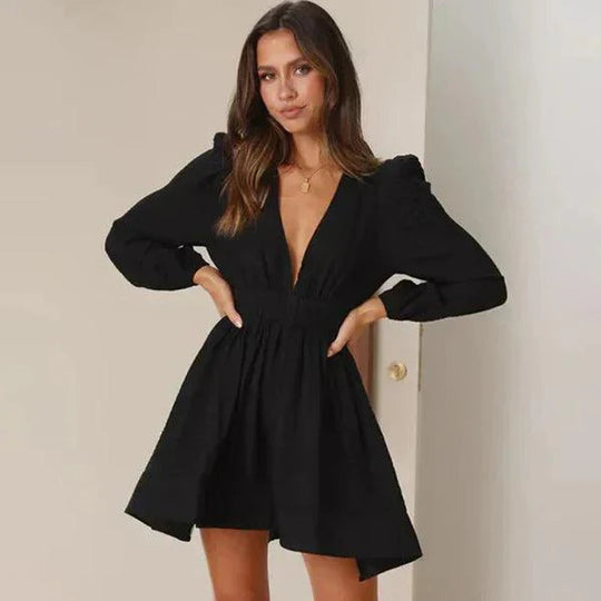 Damen Kleid mit V-Ausschnitt in A-Linie | Mini