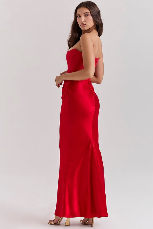 Drapiertes Maxi-Abendkleid für Damen | Trägerlos
