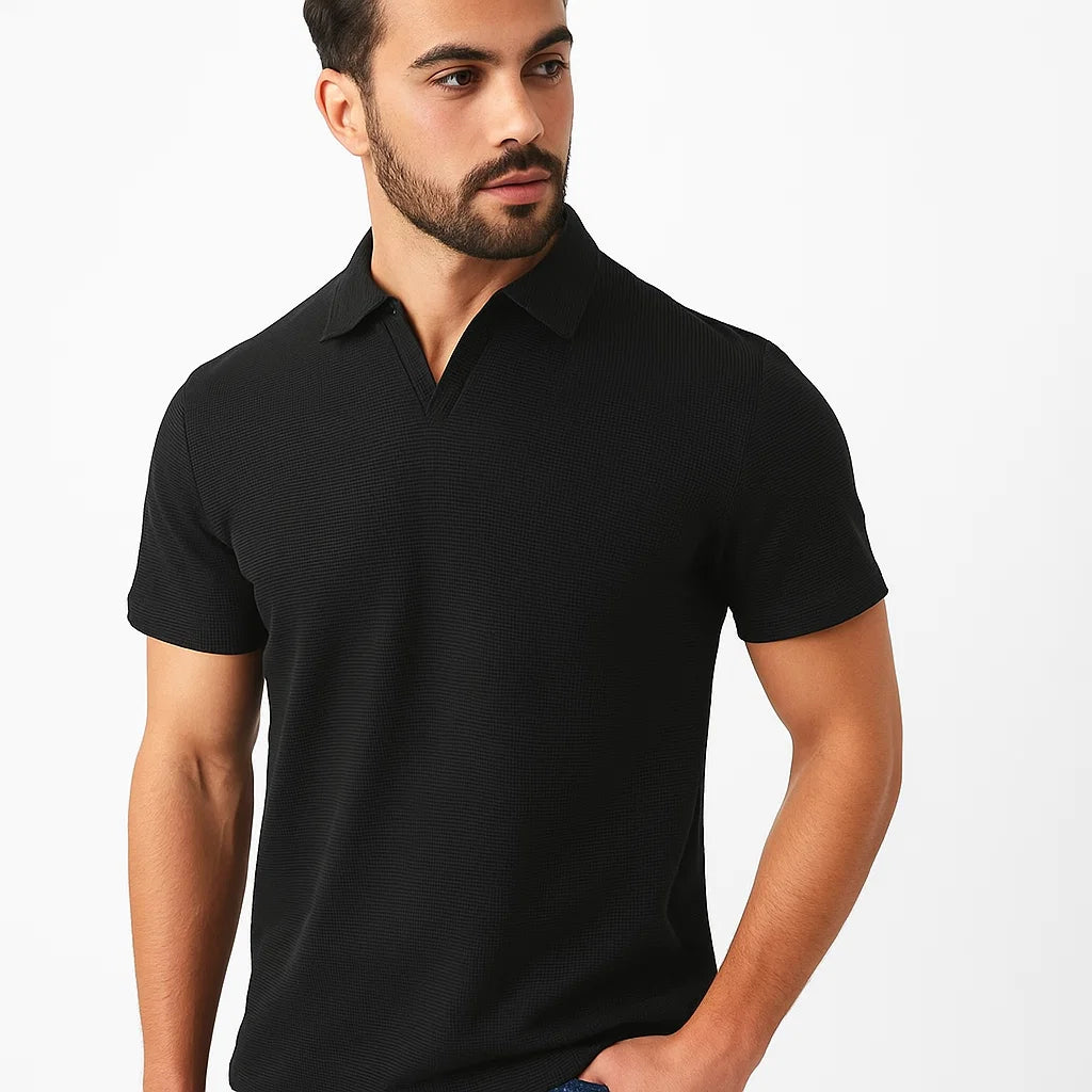 Herren Rippenstrick-Poloshirt | Lässig