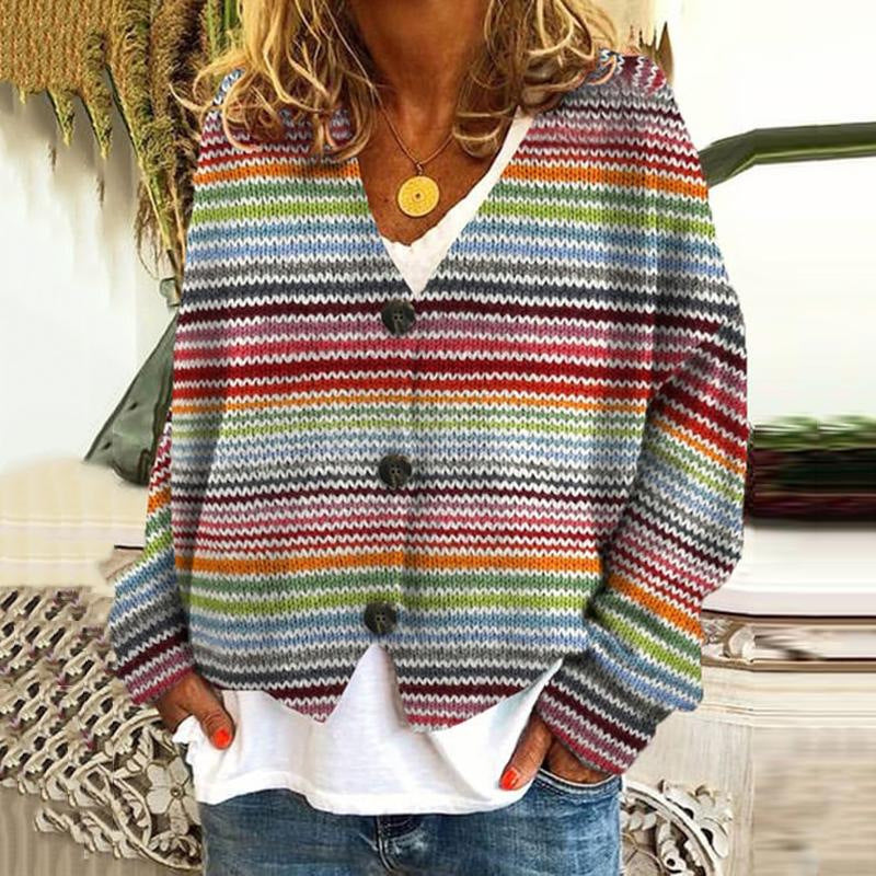Warme Strickjacke mit Knopfleiste für Damen | Mehrfarbig