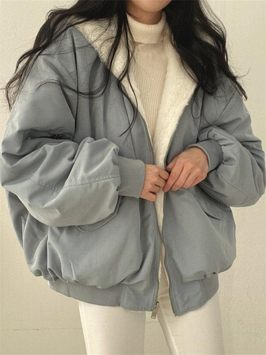 Damen-Wendejacke in Übergröße | Warme doppelseitige Streetwear