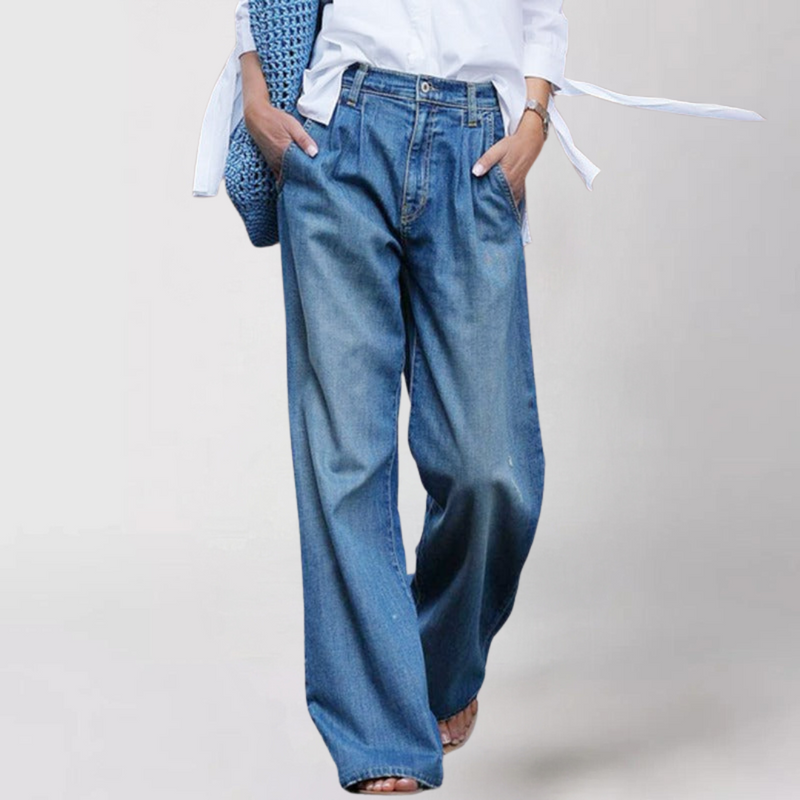 Damen Jeans mit Weitem Bein | Lockerer Schnitt Vintage Hose