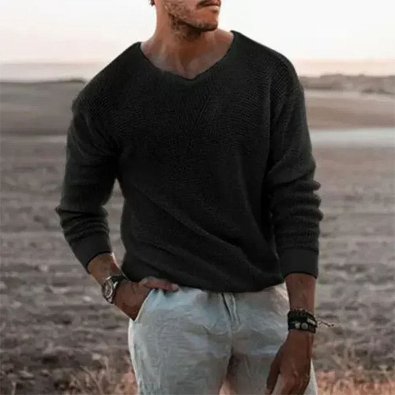 Lässiger V-Ausschnitt Pullover für Herren | Gestricktes Oberteil