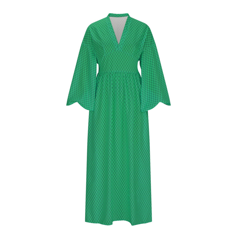 Damen Kleid mit V-Ausschnitt und weiten Ärmeln | Maxi