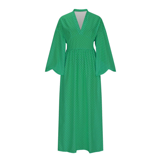 Damen Kleid mit V-Ausschnitt und weiten Ärmeln | Maxi