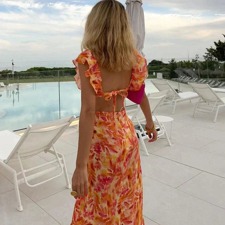 Gerafftes Kleid mit Blumenmuster für Damen | Midi