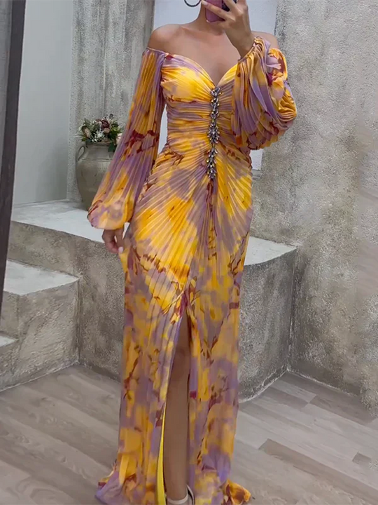 Damen Krawattenfärbung Kleid mit V-Ausschnitt | Maxi
