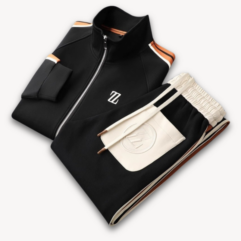 Gestreifter Trainingsanzug für Herren | Zweiteiliges Zip-Up Jacke und Jogginghose Set