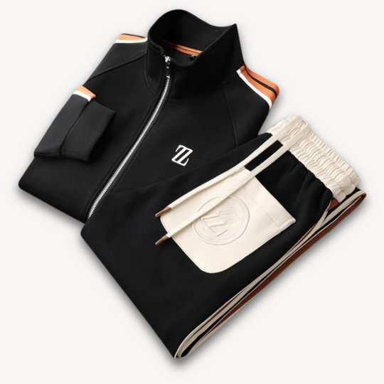 Gestreifter Trainingsanzug für Herren | Zweiteiliges Zip-Up Jacke und Jogginghose Set