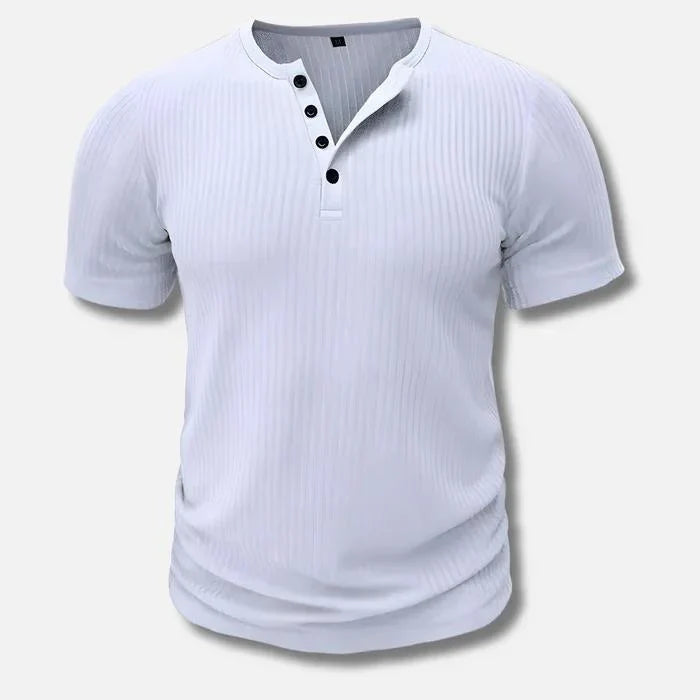Męska dopasowana koszulka Henley | prążkowana