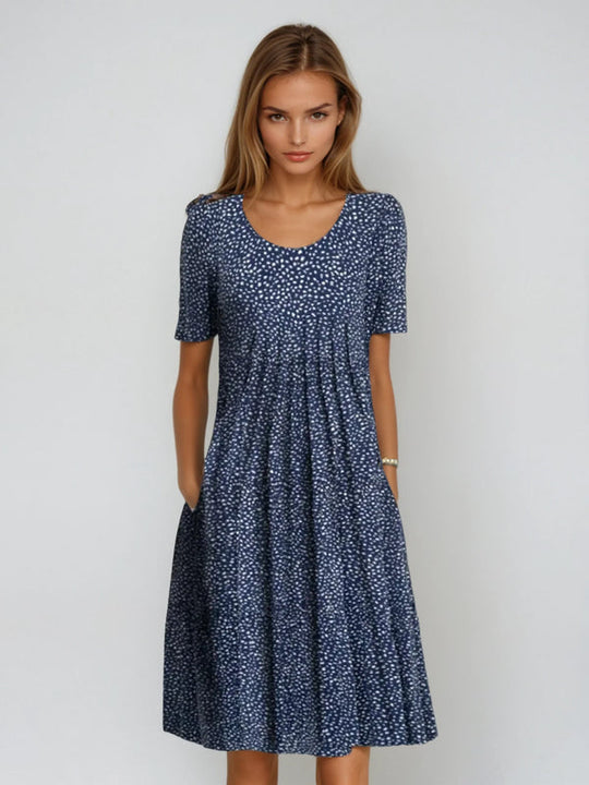 Geblümtes A-Linien-Kleid | Midi mit Taschen für Damen