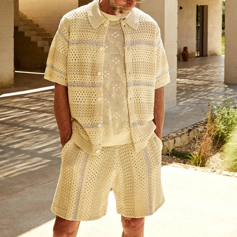 Gestricktes Outfit-Set für Männer | Hemd und Shorts