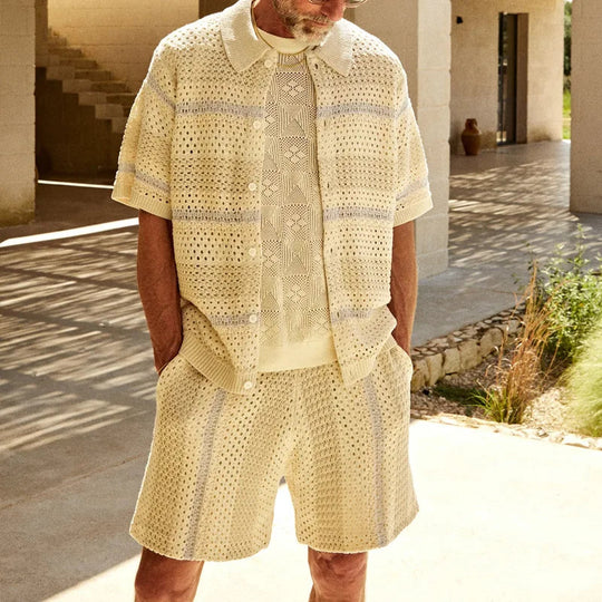 Gestricktes Outfit-Set für Männer | Hemd und Shorts