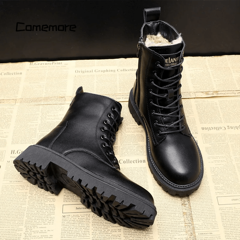 Dicke Sohle Schnür-Stiefeletten für Damen | Seitenreißverschluss Kaltwetter Bootie