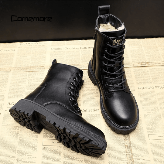 Dicke Sohle Schnür-Stiefeletten für Damen | Seitenreißverschluss Kaltwetter Bootie