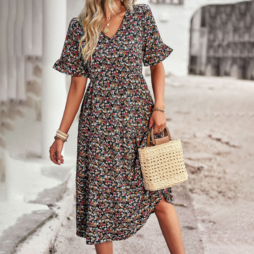 Damen Sommer Blumen Kleid | Midi