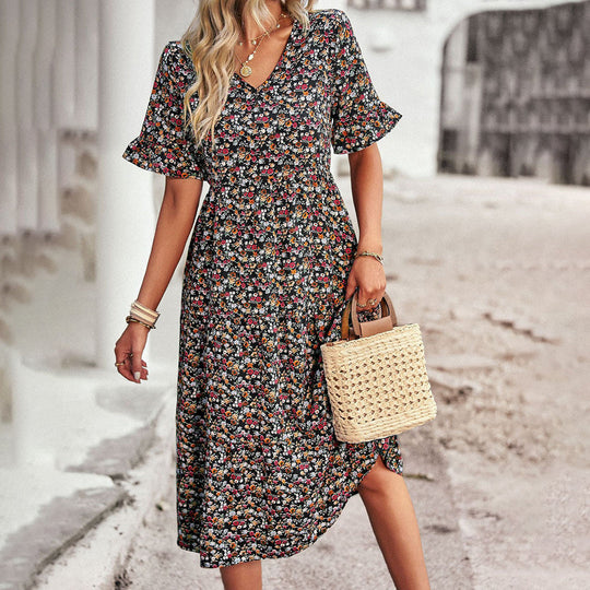 Damen Sommer Blumen Kleid | Midi