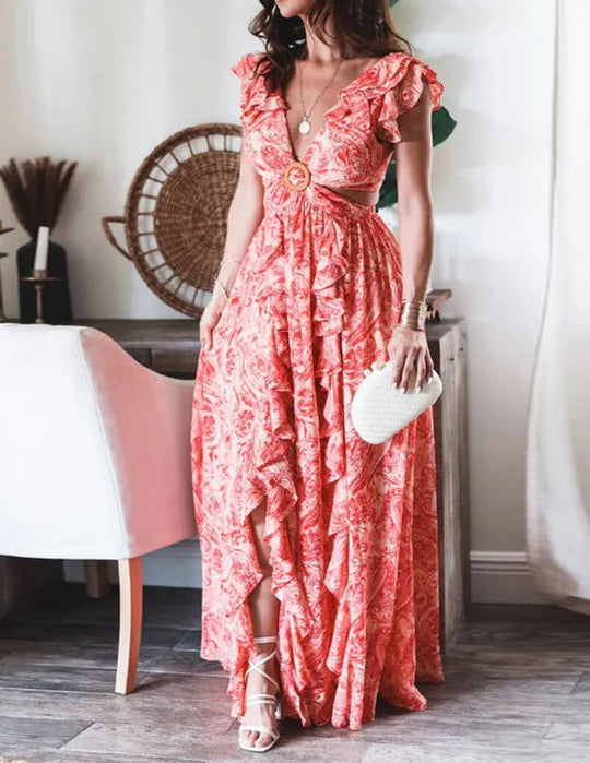 Damen Maxi Kleid mit Blumenmuster | ärmellos