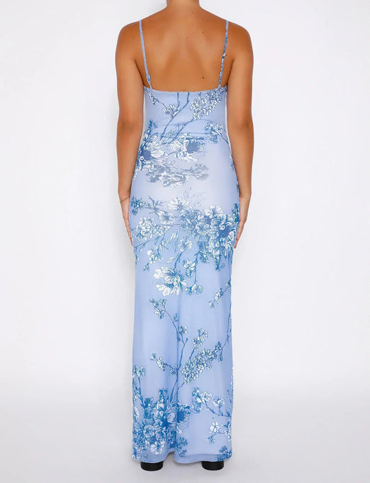Florales Spaghetti-Trägerkleid für Damen | Maxi