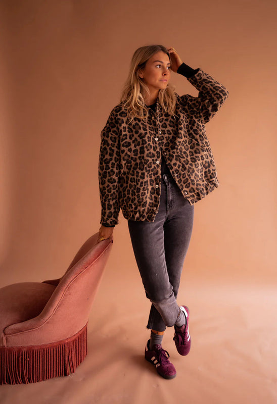 Button-Up Oberbekleidung für Damen | Jacke mit Leopardenmuster