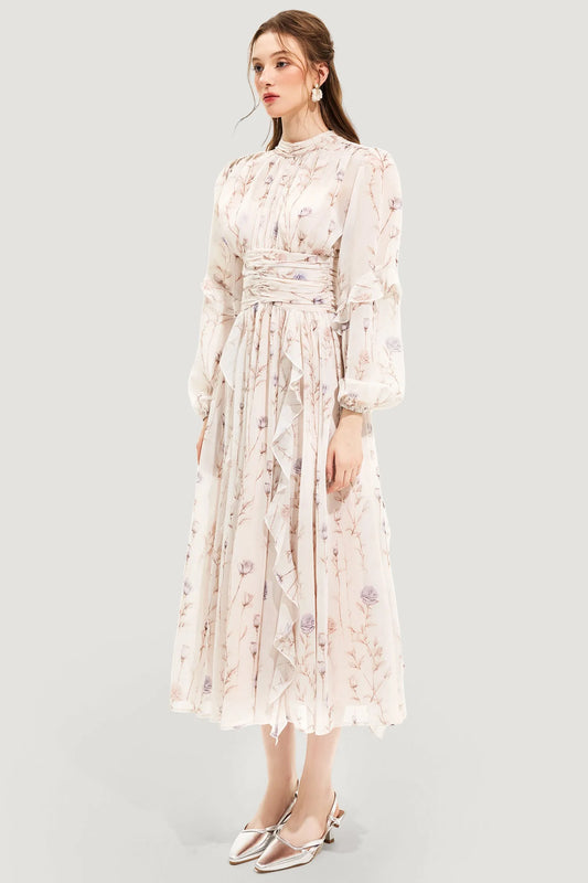 Damen Blumen Midikleid | Plissiert