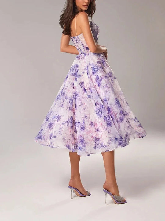 Damen Kleid mit floralen Spitzeneinsätzen | Midi