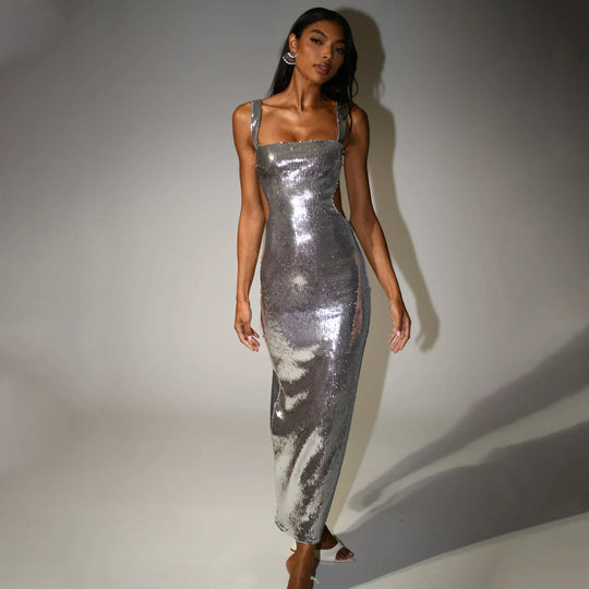 Silbernes Kleid für Frauen | Midi