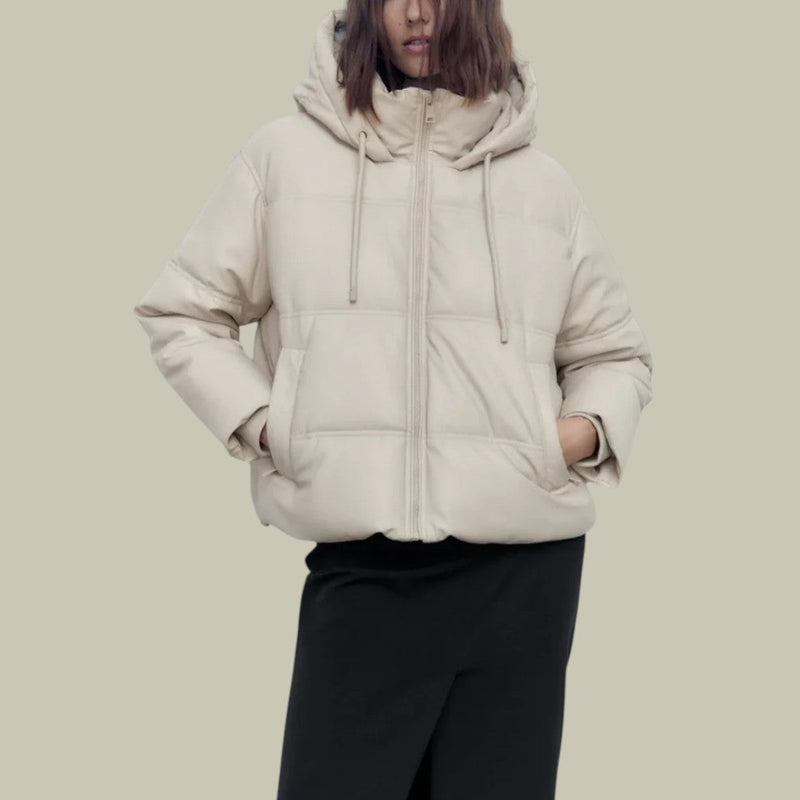 Kurze Pufferjacke für Damen | Oberbekleidung mit Kapuze und Reißverschluss vorne