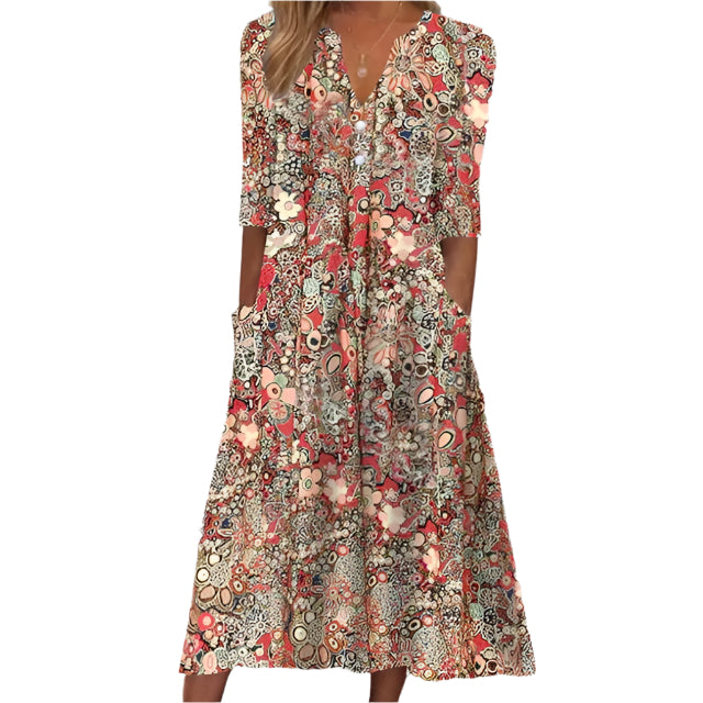 Damen Baumwolle Boho Kleid | Midi