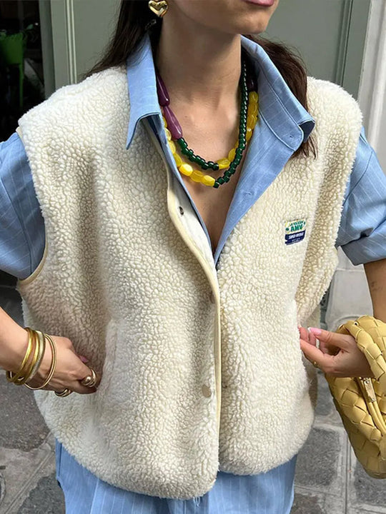 Damen Fleeceweste | Y2K ärmellose Kurzjacke