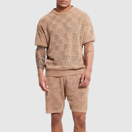Gestricktes geometrisches Outfit-Set für Männer | Oberteil und Kurze Hosen