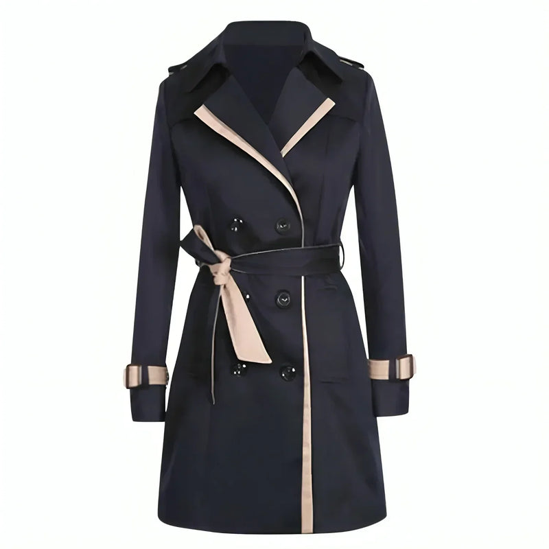 Langer Trenchcoat für Damen | Klassischer doppelreihiger Mantel mit Gürtel
