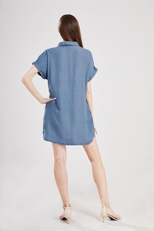 Kurzärmeliges Denim-Kleid | Midi für Damen