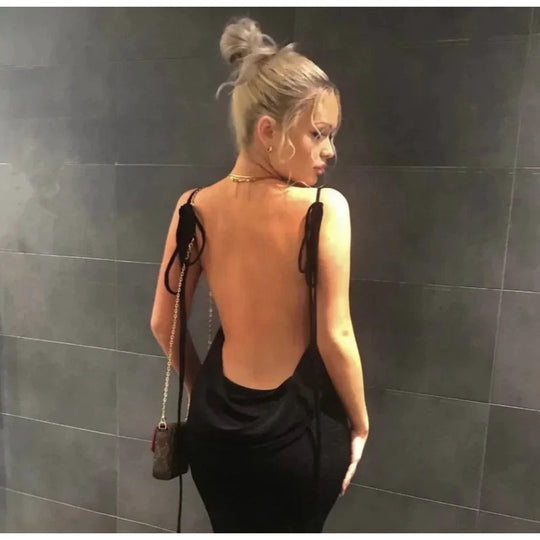 Selbstbindendes rückenfreies Kleid für Damen | Maxi