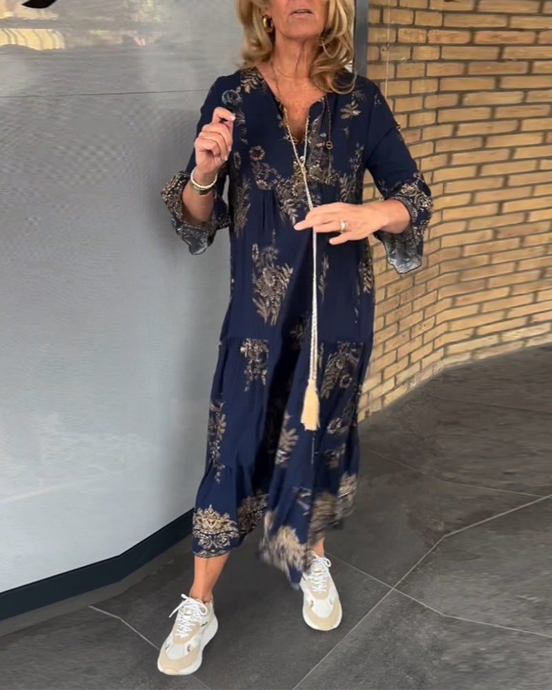 Damen V-Ausschnitt Kleid | Midi mit gerüschter Manschette