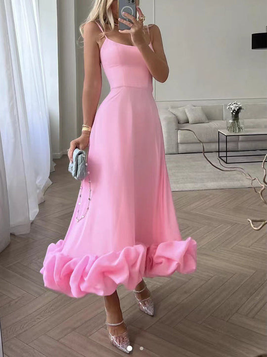 Elegantes Damen Satin Midikleid | Spaghettiträger