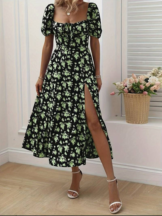 Damen Blumen A-Linie Kleid für Frühling | Midi
