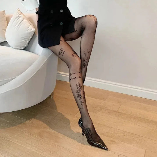 Transparente Strumpfhose für Damen | Grafikdruck