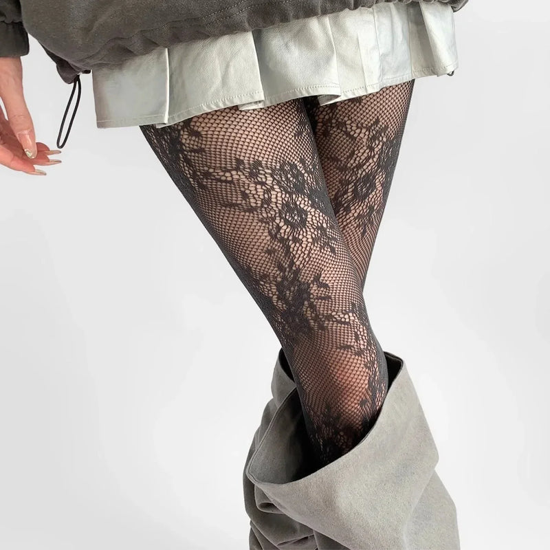 Damen Feinstrumpfhose mit Hohlem Muster | Modische Spitzenoptik
