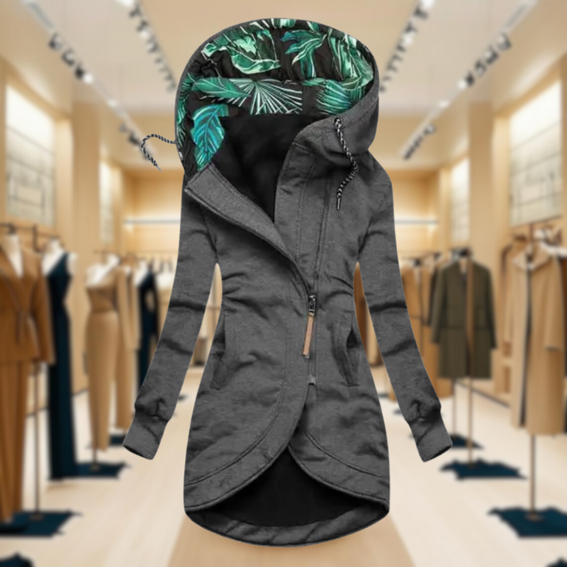 Damen Regenjacke mit Kapuze | Leichter asymmetrischer Windbreaker mit Reißverschluss