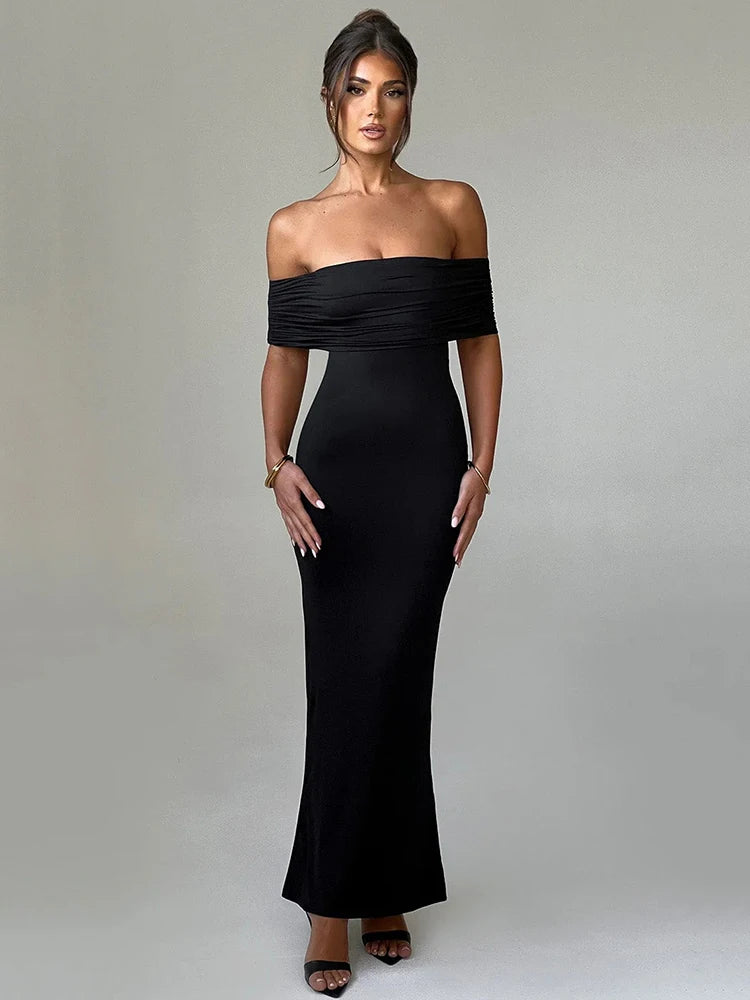 Damen schulterfreies rückenfrei Kleid | Maxi