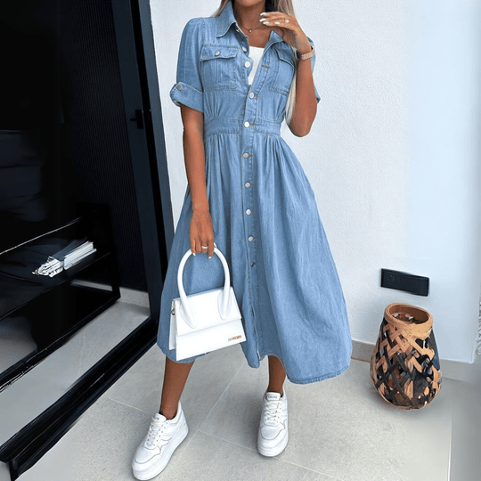 Damen-Knopfkleid aus Denim | Midi