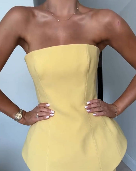 Trägerloses Damen Schößchenkleid | Maxi