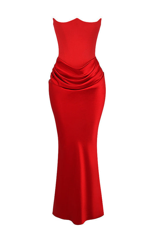 Drapiertes Maxi-Abendkleid für Damen | Trägerlos