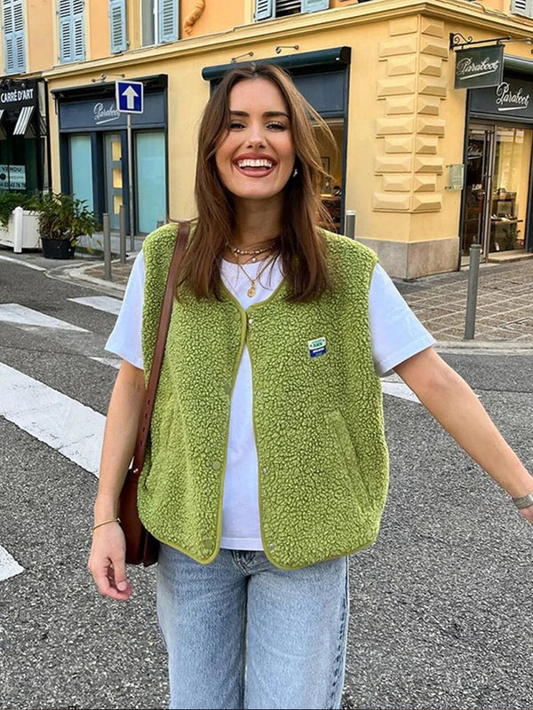 Damen Fleeceweste | Y2K ärmellose Kurzjacke