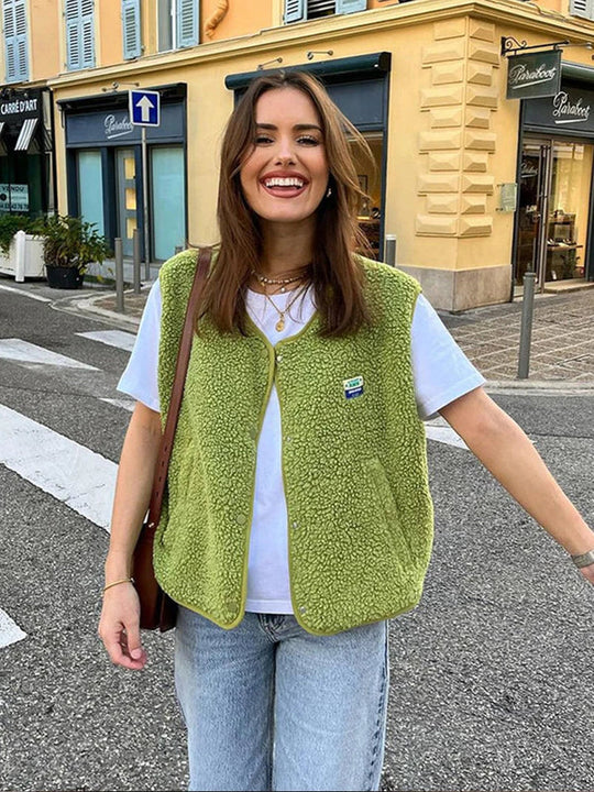 Damen Fleeceweste | Y2K ärmellose Kurzjacke