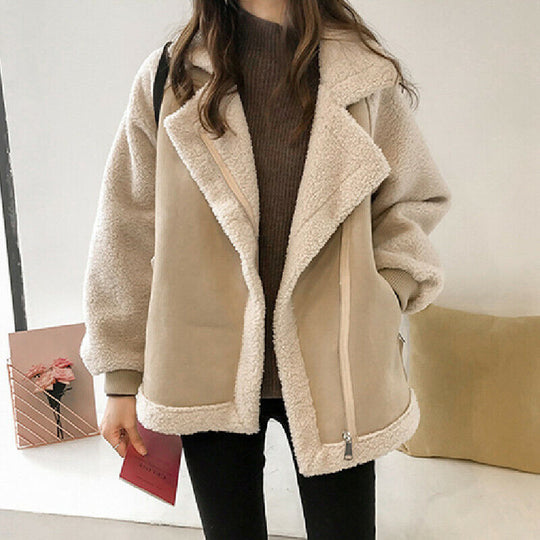 Damenmantel aus Kunstwildleder und Shearling | Winter