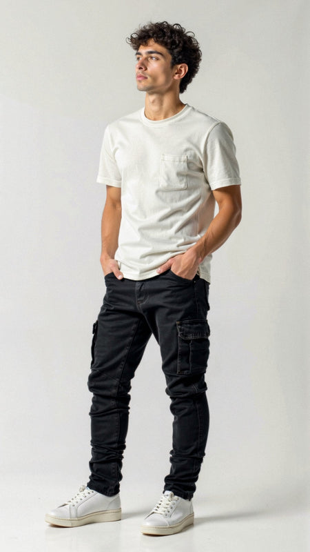 Herren Cargo Jeans | Smal passform Stretch Denim Hose mit Taschen